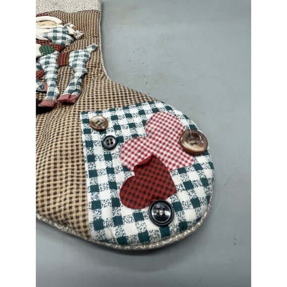 vintage Christmas stocking plaid brown Santa reindeer button candy cane READ - Picture 3 of 6